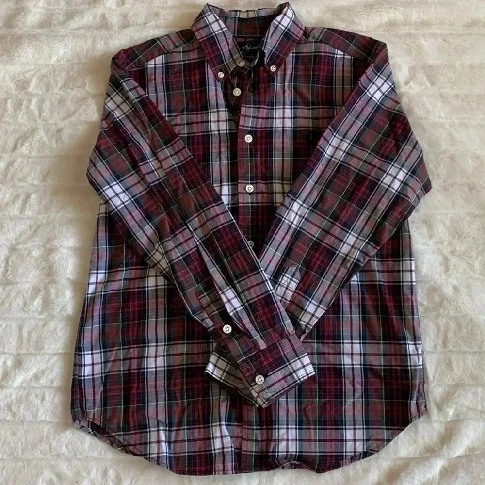 Boys‎ Ralph Lauren Long Sleeve Plaid Button Down Collar Shirt Size M(12-14) EUC